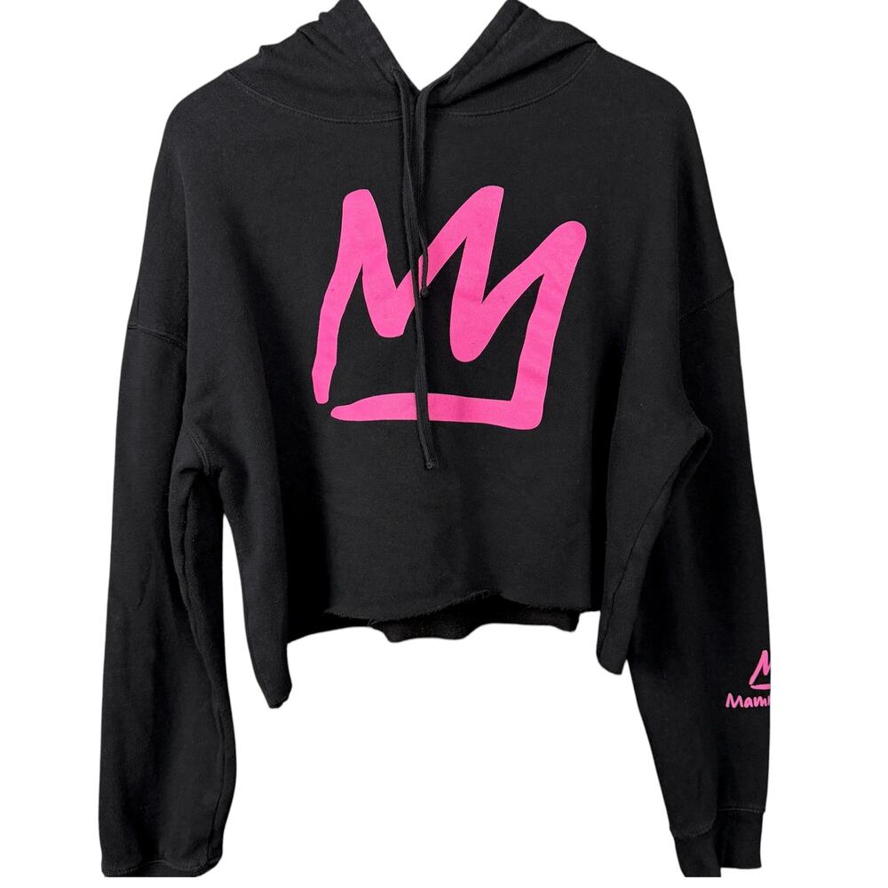 Mammoth Mountain Women's Black Hot Pink Cropped Size Large Logo Hoodie Ski Snow